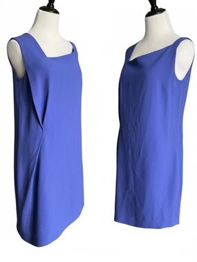 ROLAND MOURET *rare* blue asymmetrical pintuck sleeveless dress size 10 like new